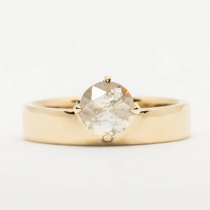 women's rings with diamond accents -Cardinal Solitaire Band | Rose-Cut Salt + Pepper Diamond in 14k Yellow Gold