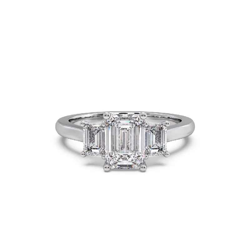 women's engagement rings twisted band -Classic Emerald Cut Diamond Trilogy Engagement Ring