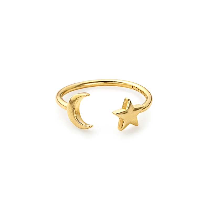 women's rings platinum -Moon + Star Ring Wrap