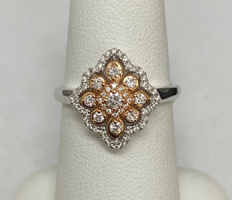 women's rings pave setting -14kt White and Rose Gold Diamond Fashion Ring