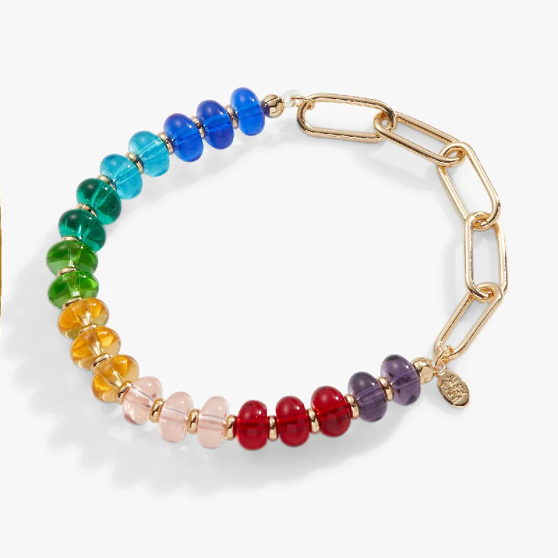 women's bracelets sapphire crystal -Rainbow Beaded + Chain Stretch Bracelet