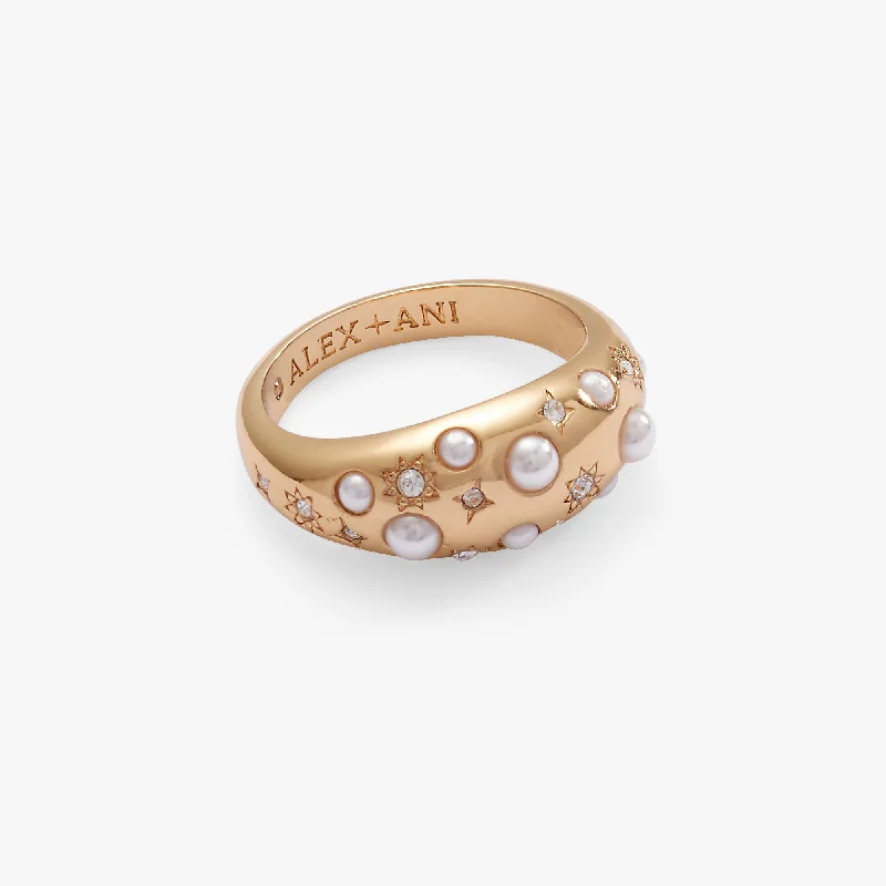 women's rings pink diamond -Pearl and Crystal Ring