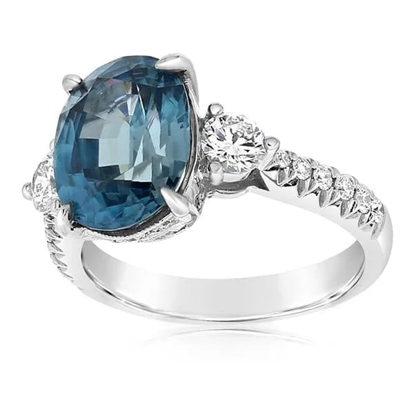 women's engagement rings fancy color diamonds -Blue Zircon & Diamond Ring