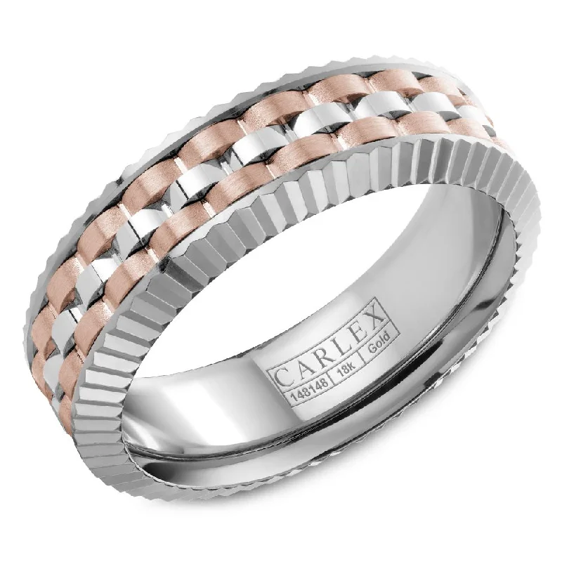 women's rings thick band -18K White and Rose Gold Carved Band