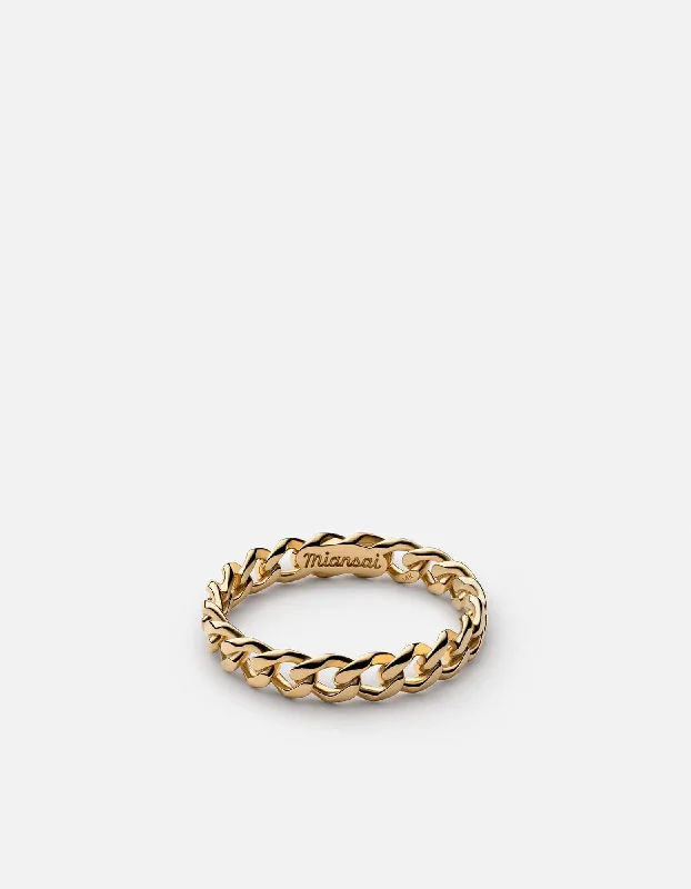 women's rings cathedral setting -Cuban Link Ring, 14k Gold