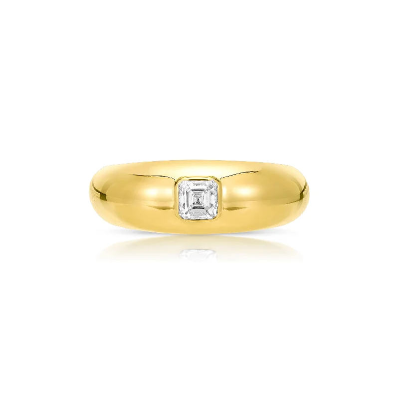 women's rings engraved initials -Asscher Dome Band