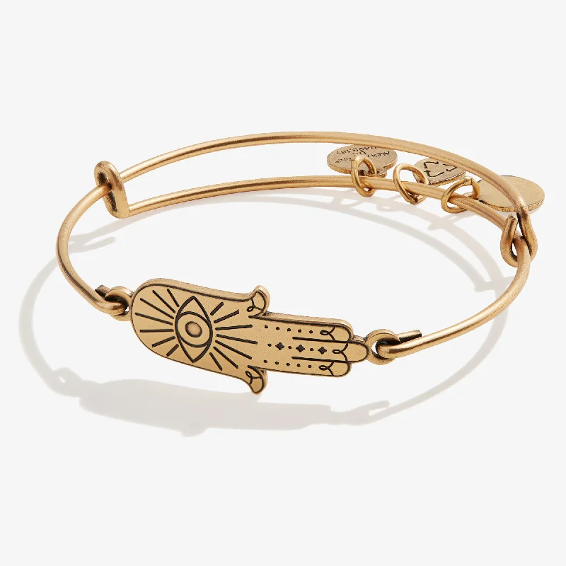 women's bracelets unique design -Spiritual Armor Hamsa Inline Charm Bangle