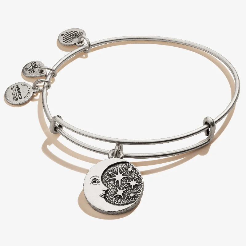 women's bracelets adjustable size -Moon + Star Charm Bangle