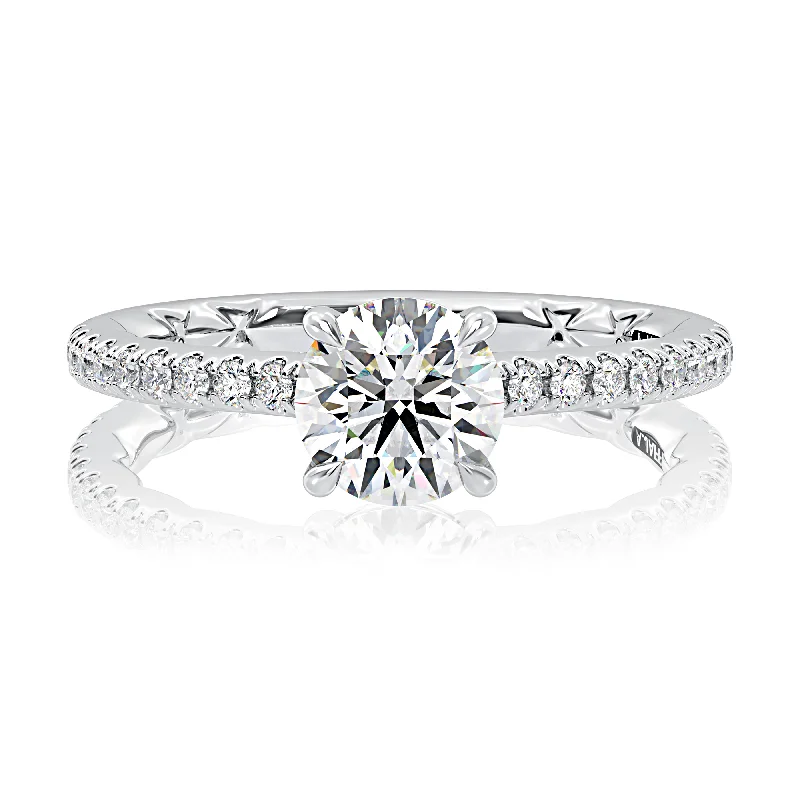 women's engagement rings gold -Classic Round Center Diamond Engagement Ring with a Hidden Halo