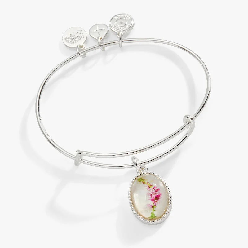 women's bracelets adjustable clasp -Printed Flower 'Mom' Charm Bangle