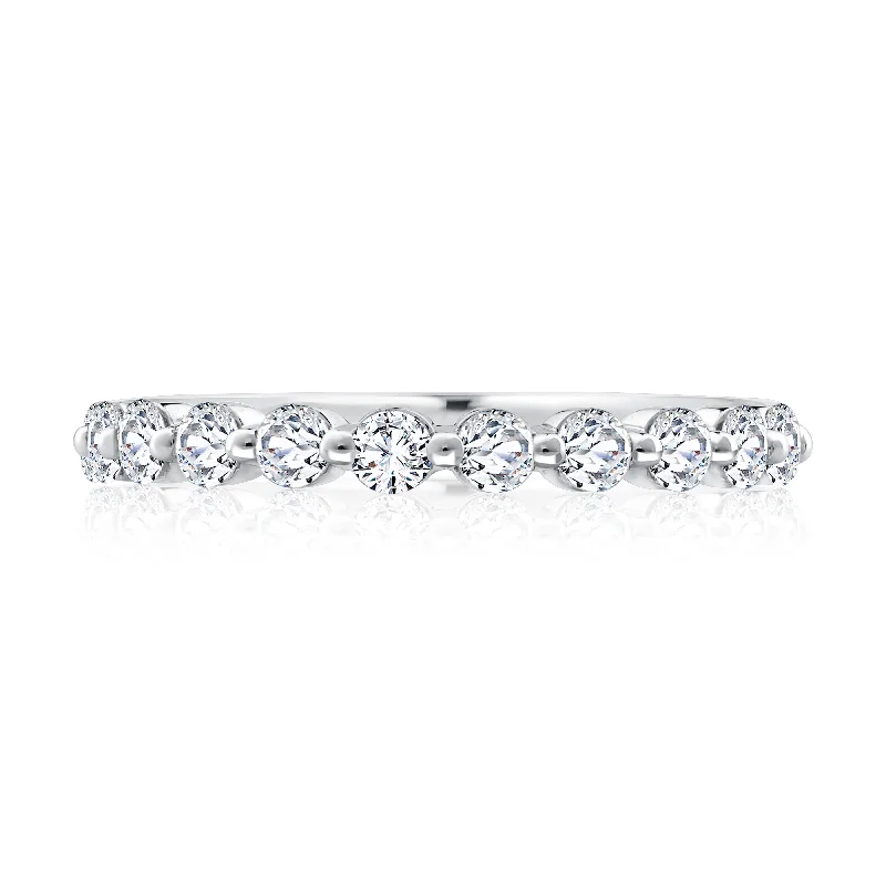 women's engagement rings double band -Delicate Halfway Round Diamond Wedding Band