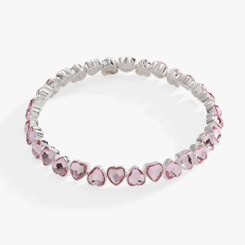 women's bracelets with diamond cluster -Pink Crystal Heart Stretch Bracelet