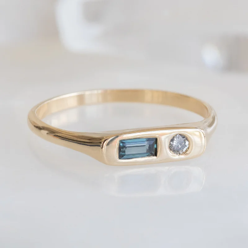 women's rings oval cut -The Asymmetrical Sapphire + Diamond Signet Ring | 10K Yellow Gold