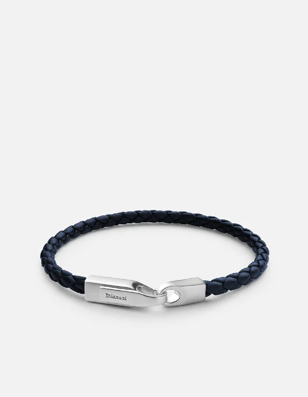 women's bracelets best gift for her -Crew Leather Bracelet, Matte Silver/Navy