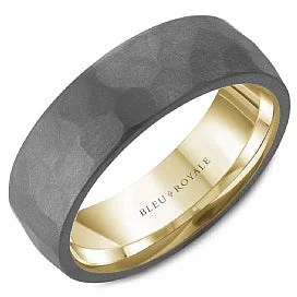 women's engagement rings high-end design -Men's 14K Yellow Gold & Grey Tantalum Wedding Band