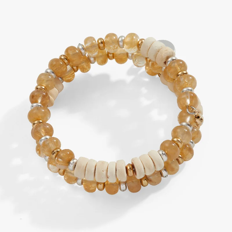 women's bracelets best seller -Rutilated Quartz + Wood Beaded Wrap Bracelet