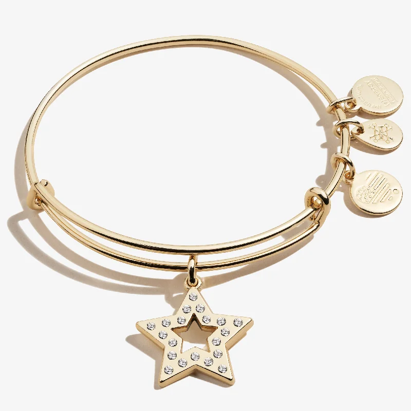 women's bracelets adjustable size -Pavé Star Charm Bangle