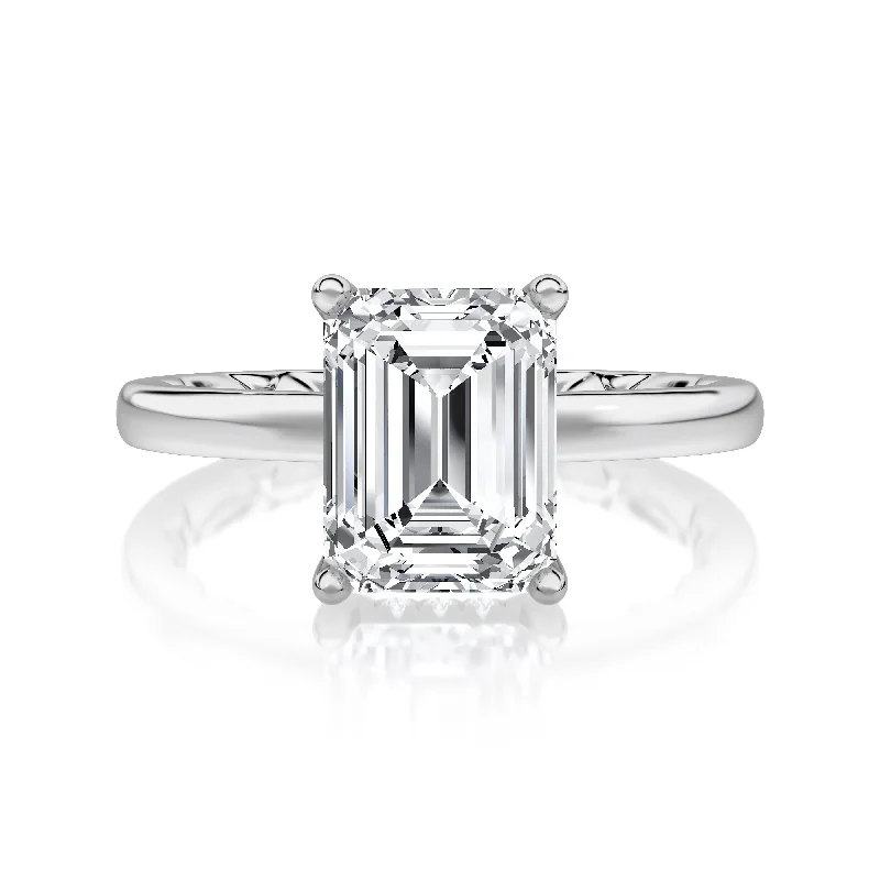 women's engagement rings princess cut -Classic Four Prongs Solitaire Emerald Center Diamond Engagement Ring