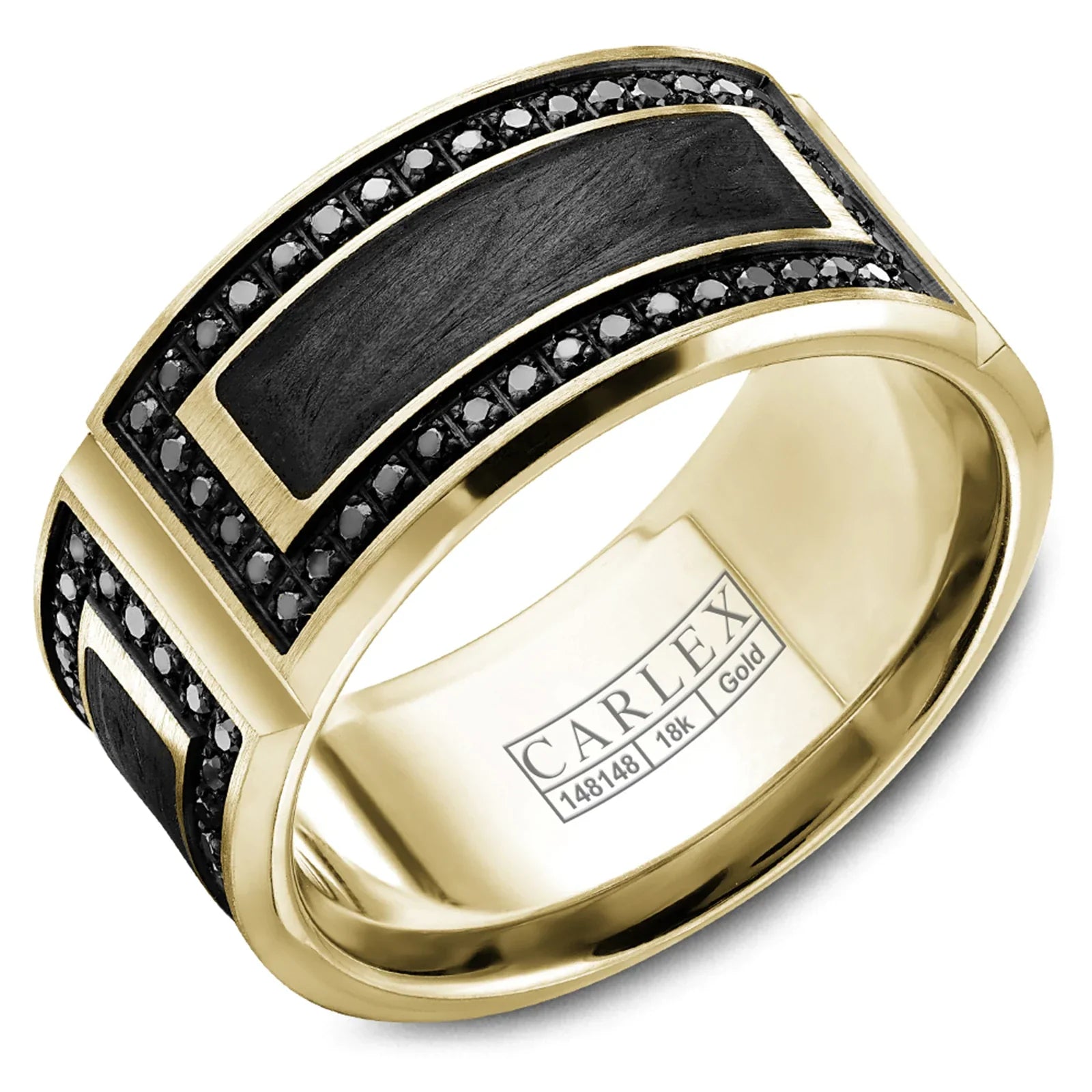 women's rings delicate band -0.78ct Black Diamond, Black Carbon Fiber with 14K Yellow Gold Edge