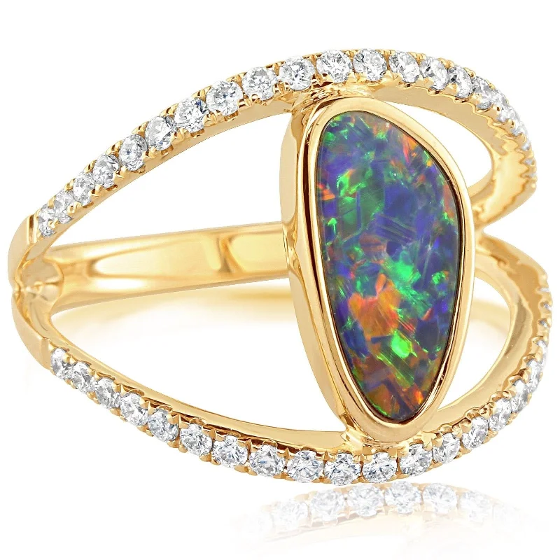 women's engagement rings delicate band -Freeform Opal & Diamond Ring