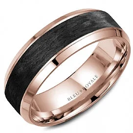 women's engagement rings vintage style -Men's Forged Carbon Fiber Rose & Black Wedding Band