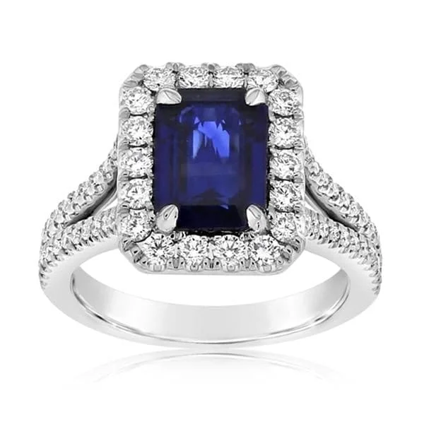 women's engagement rings butterfly motif -Sapphire & Halo Diamond Ring