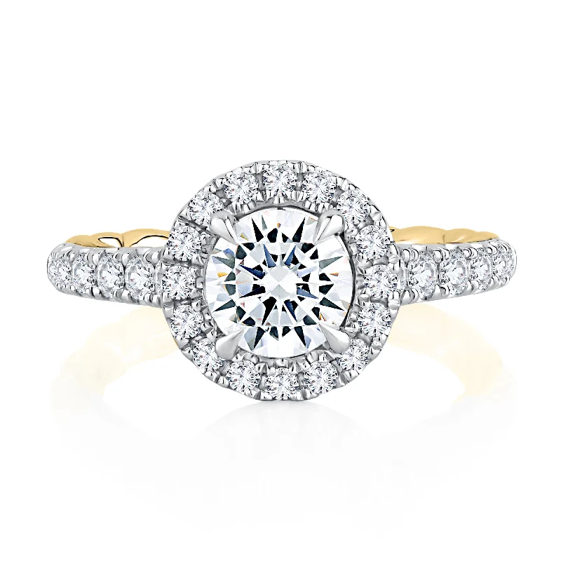 women's engagement rings modern design -Noble Halo Round Diamond Engagement Ring