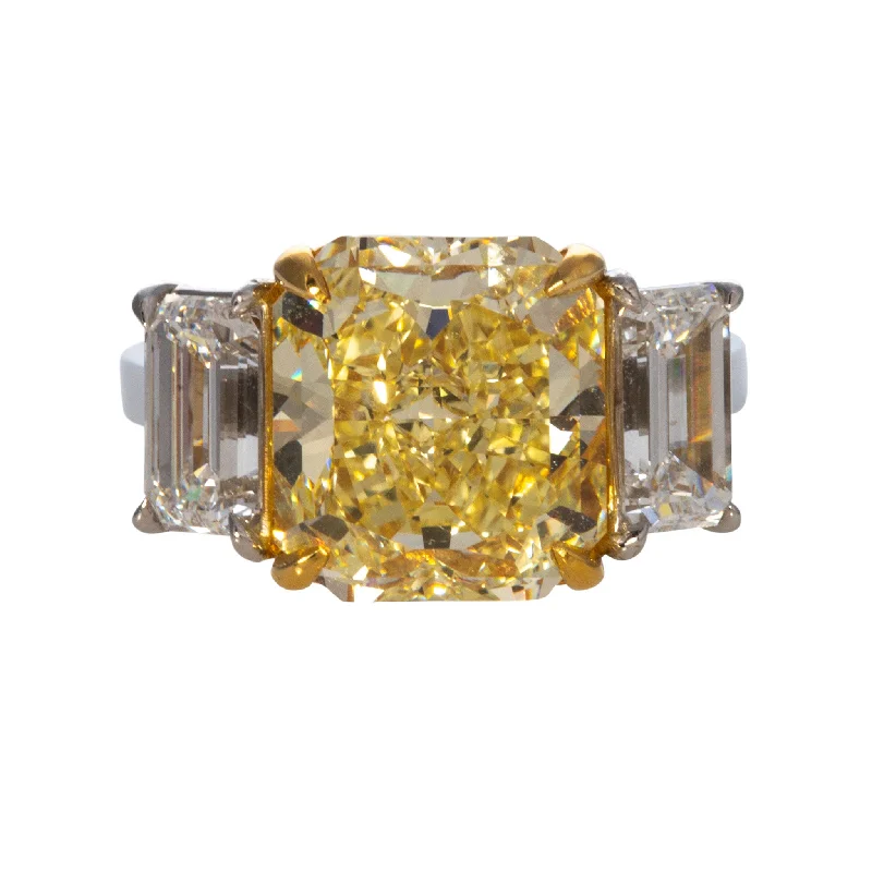 women's engagement rings trillion cut -6ct Yellow Radiant Diamond Three-Stone Engagement Ring