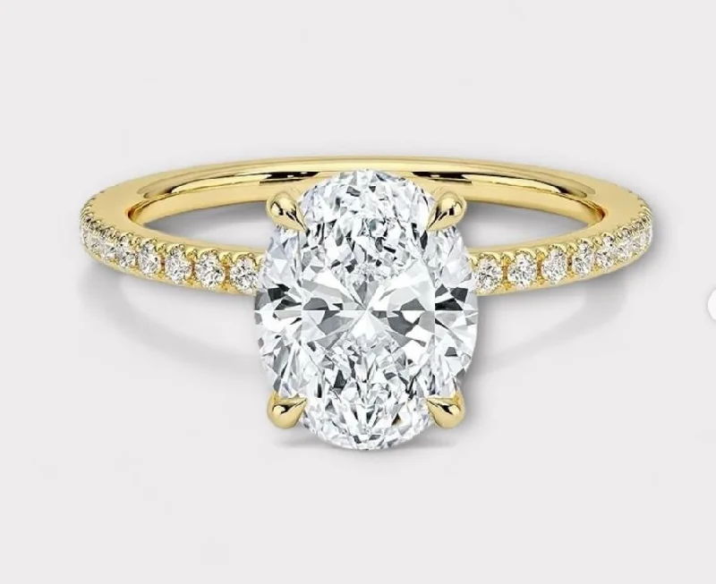 women's engagement rings double band -Fay Oval Cut Moissanite and Natural Diamond Engagement Ring in 18K Gold