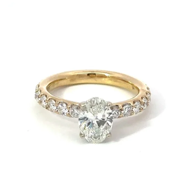 women's engagement rings baguette accents -Diamond Engagement Ring w/ Oval Center Diamond