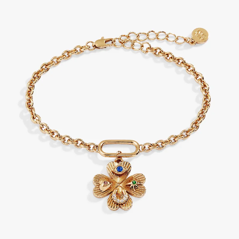 women's bracelets bold statement -Lucky Four Leaf Clover Adjustable Bracelet