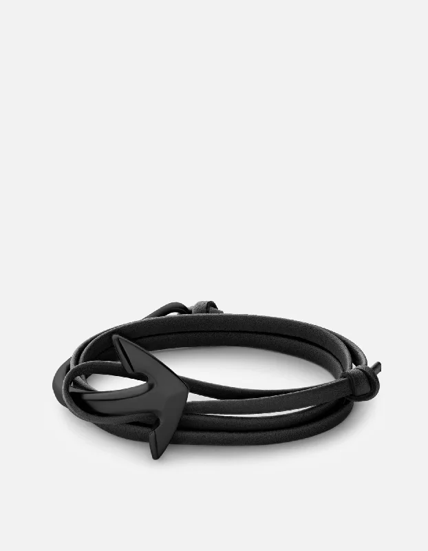 women's bracelets infinity symbol -Anchor Half-Cuff Leather, Noir