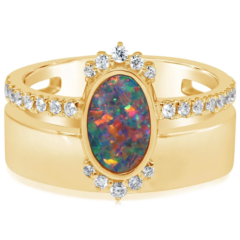 women's engagement rings black diamond -Opal & Diamond Ring