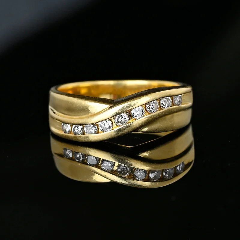 women's engagement rings bold statement -Vintage Wide Crossover 14K Gold Diamond Ring Band