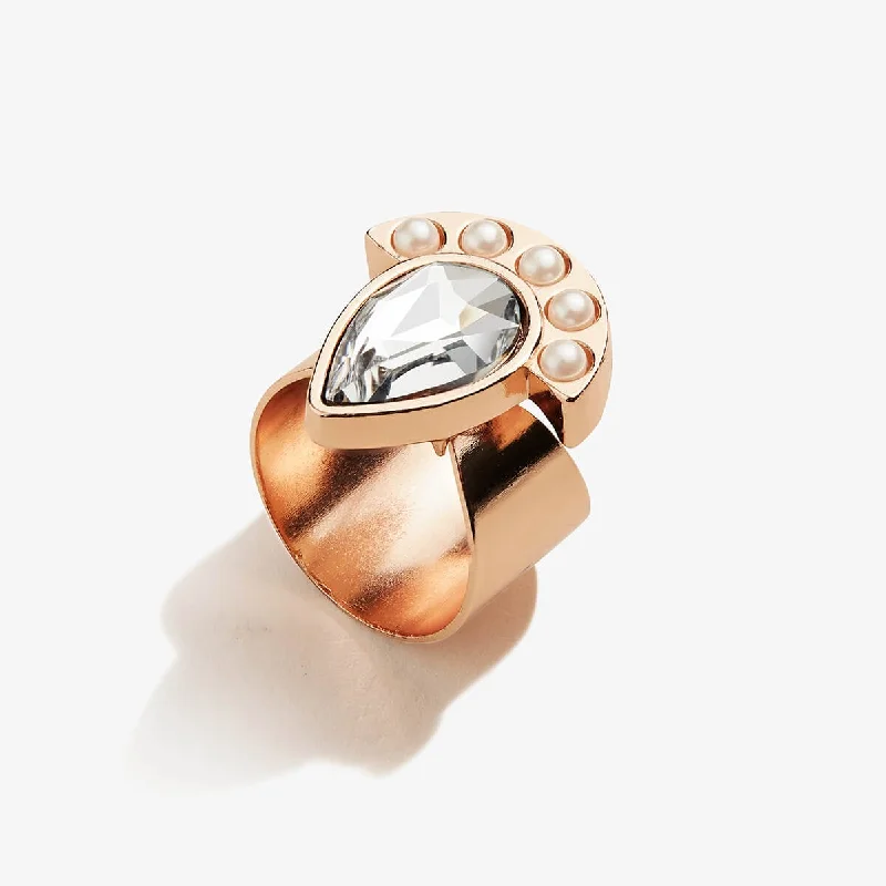 women's rings heart shape -Pearl + Crystal Cocktail Ring