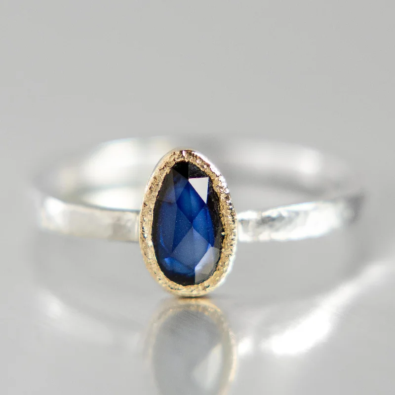 women's rings sleek and modern -Aurora Ring | Blue Sapphire | 14k Yellow Gold + Sterling Silver