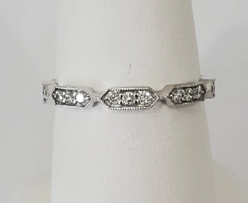 women's rings handcrafted -14kt White Gold Milgrain Stackable Diamond Band