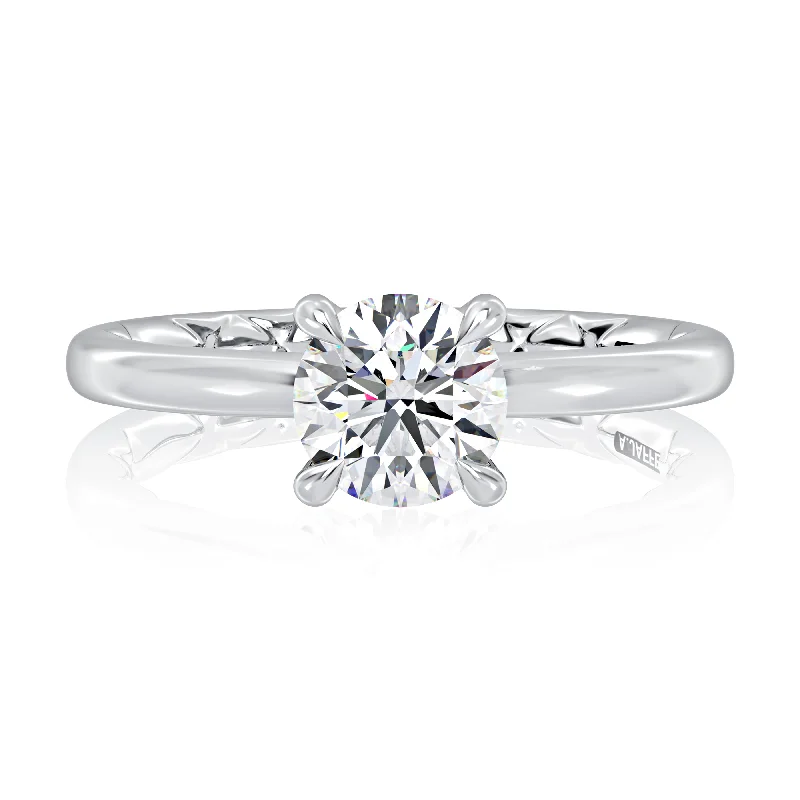 women's engagement rings cushion cut -Classic Four Prongs Solitaire Round Center Diamond Engagement Ring