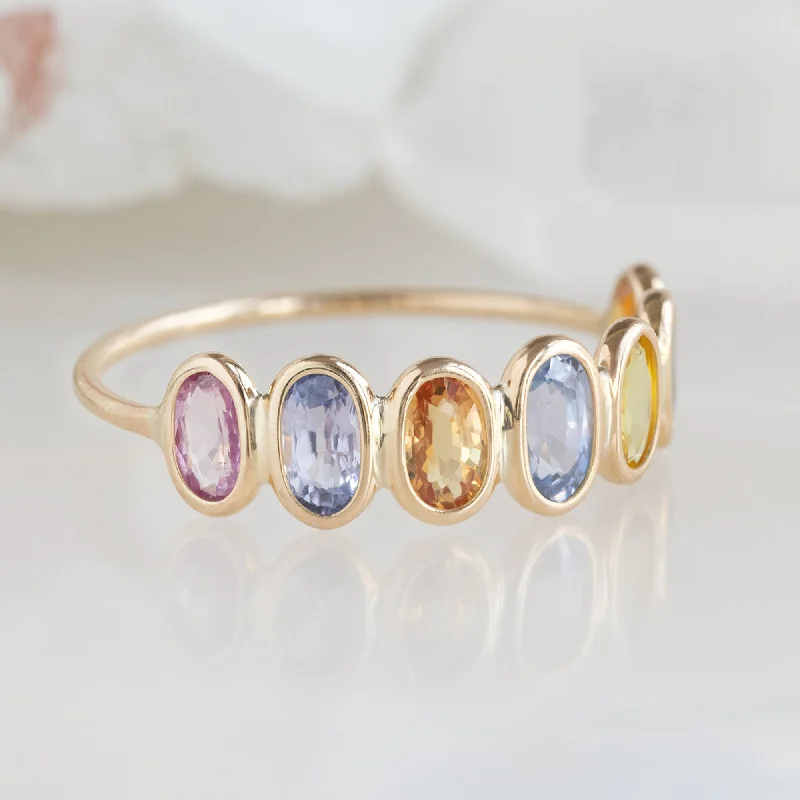 women's rings diamond -The Pastel Rainbow Gemstone Eternity Ring | 14K Yellow Gold