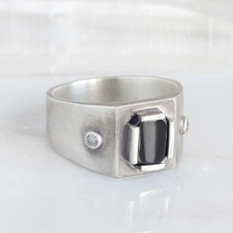 women's rings marquise cut -The Onyx & Diamond Signet Ring | Oxidized Sterling Silver