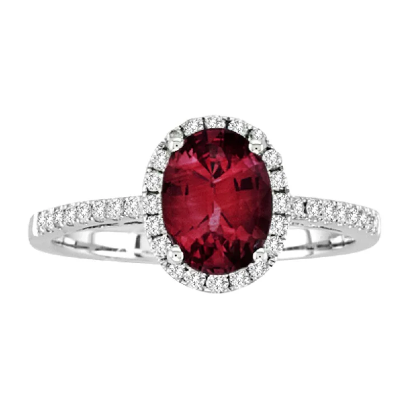 women's rings platinum -14K White Gold Ruby & Diamond Halo Ring