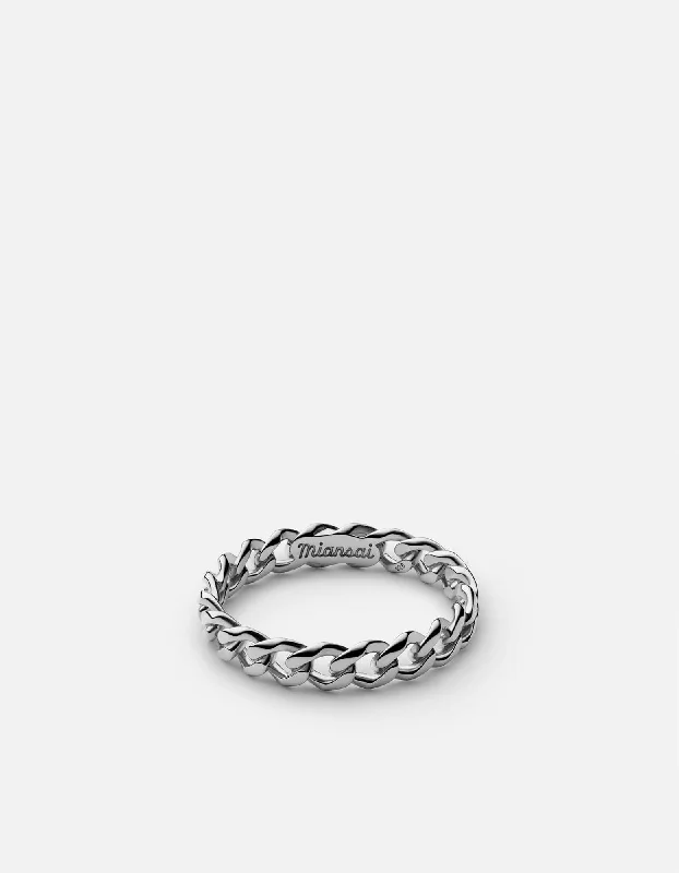 women's rings vintage style -Cuban Link Ring, Sterling Silver