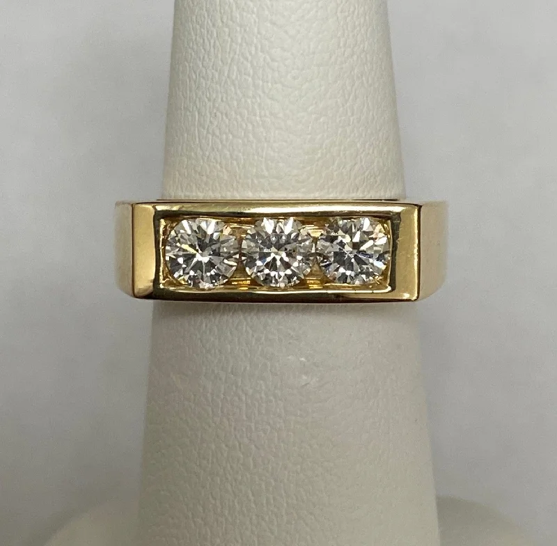 women's rings white gold -14kt Yellow Gold Custom Channel Set Diamond Three Stone Ring