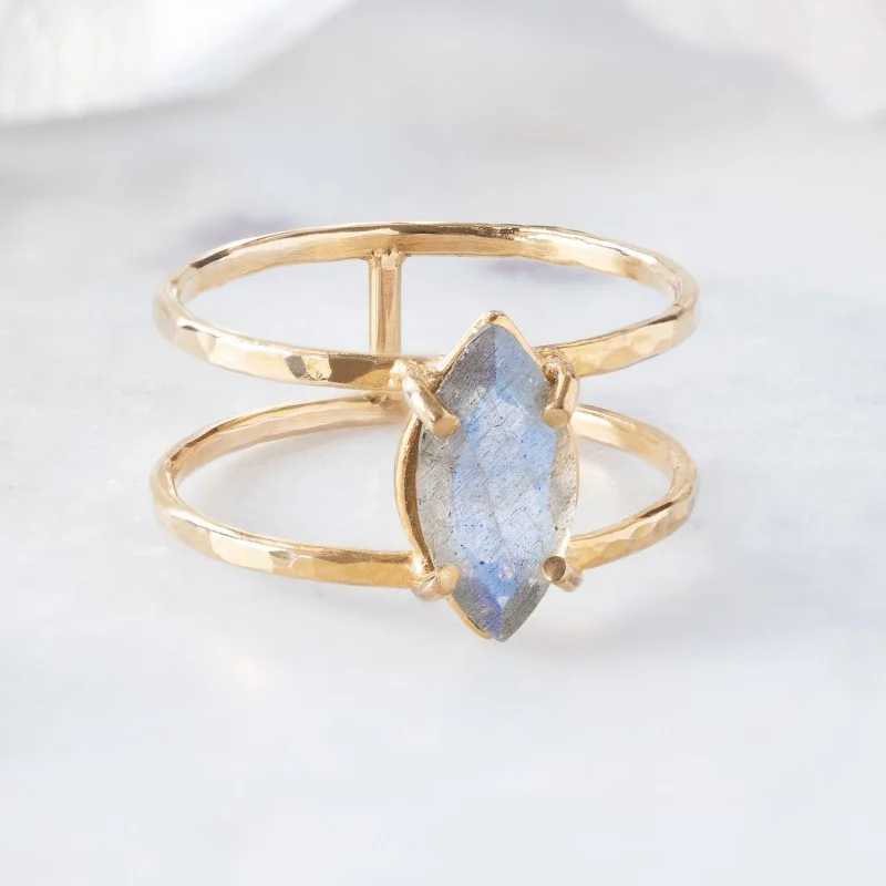 women's rings cushion cut -The Labradorite Cage Ring | 14K Yellow Gold