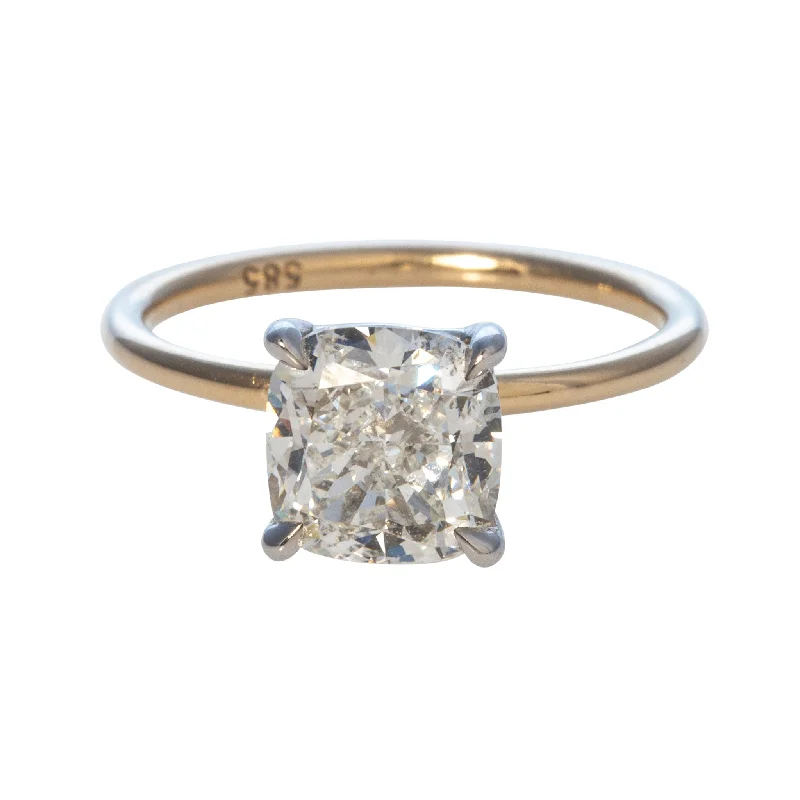 women's engagement rings classic elegance -2.5ct I SI2 Cushion Diamond Solitaire 14K Gold Engagement Ring