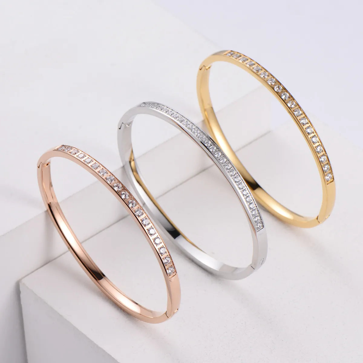 women's bracelets moissanite -Korean Simple Rhinestone Inlaid Stainless Steel Bracelet Wholesale Gooddiy