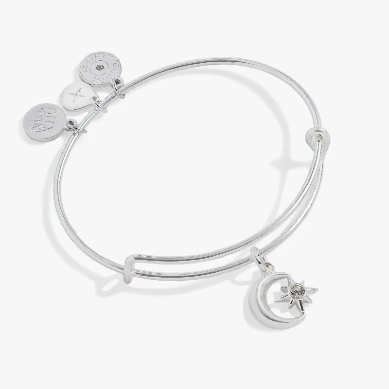 women's bracelets ethically sourced -Star and Moon Charm Bangle