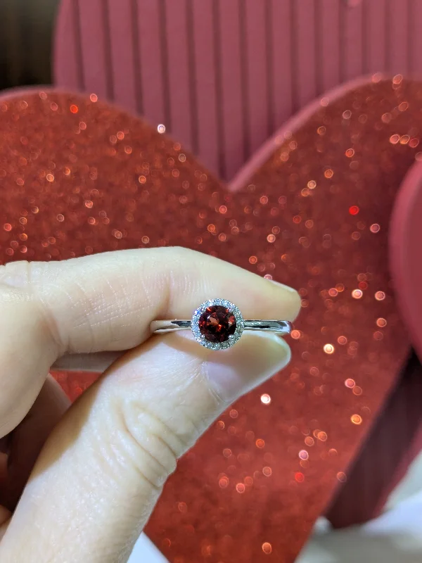 women's rings baguette accents -Garnet Halo Ring