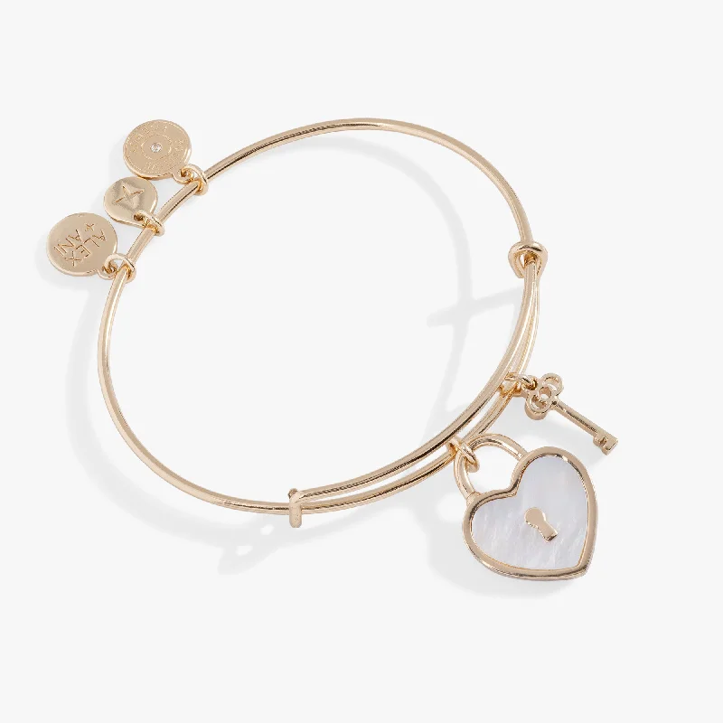 women's bracelets luxury collection -Mother of Pearl Heart Lock Bangle