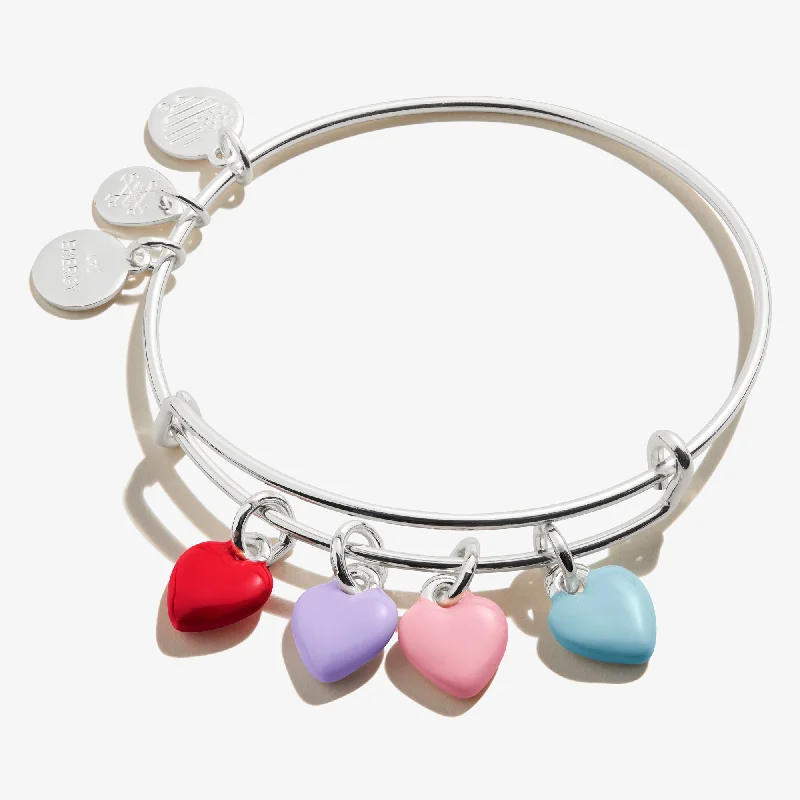 women's bracelets with engraved message -Rainbow Hearts Multi-Charm Bangle Bracelet